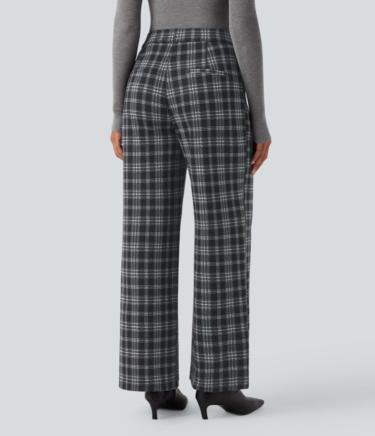Halara Flex™ High Waisted Straight Leg Houndstooth Plaid Work Pants with Pockets