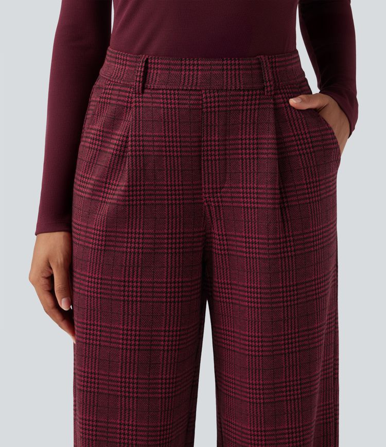 Pantalon tailleur droit Halara Flex™ taille haute pied-de-poule à carreaux avec poches