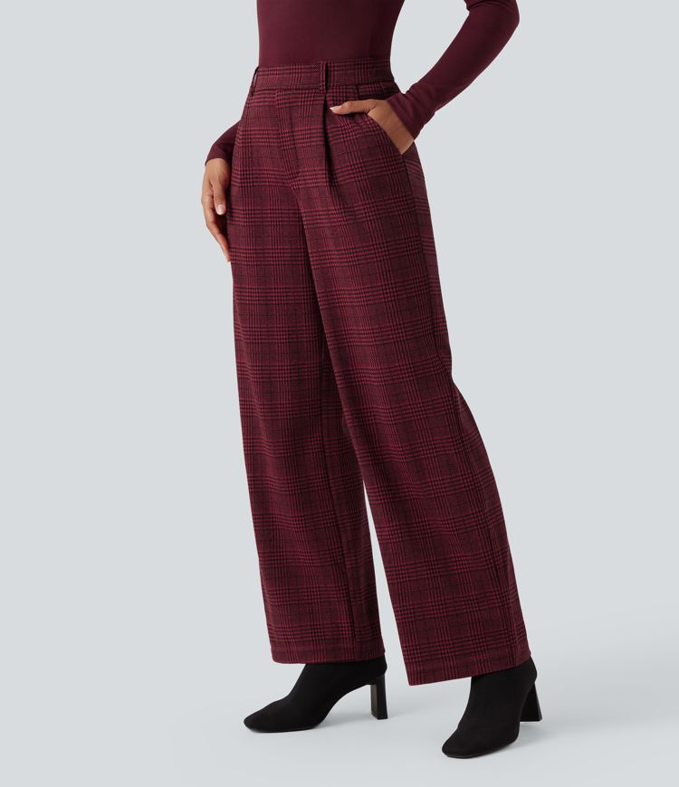 Pantalon tailleur droit Halara Flex™ taille haute pied-de-poule à carreaux avec poches