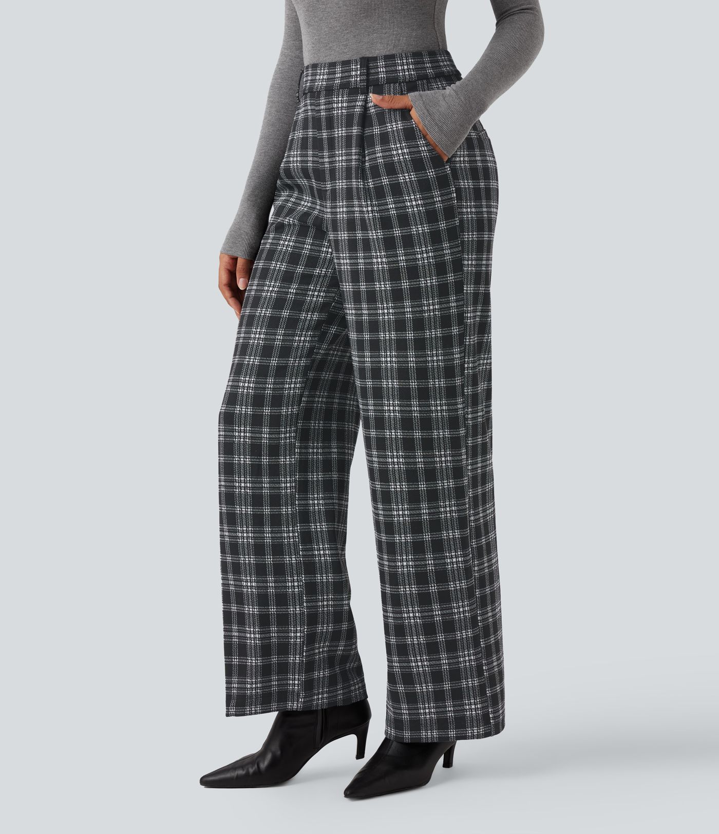 Halara Flex™ High Waisted Straight Leg Houndstooth Plaid Work Pants with Pockets
