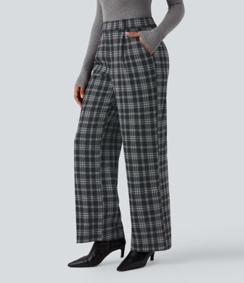 Halara Flex™ High Waisted Straight Leg Houndstooth Plaid Work Pants with Pockets
