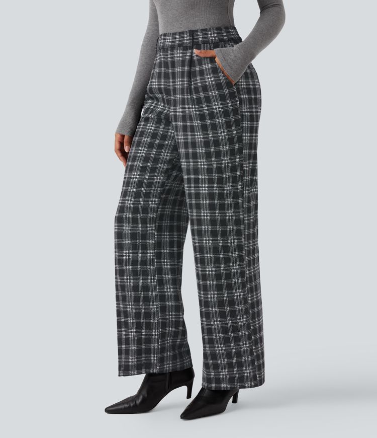 Halara Flex™ High Waisted Straight Leg Houndstooth Plaid Work Pants with Pockets