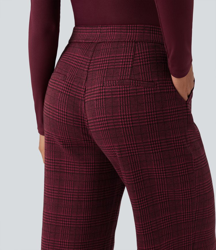 Pantalon tailleur droit Halara Flex™ taille haute pied-de-poule à carreaux avec poches