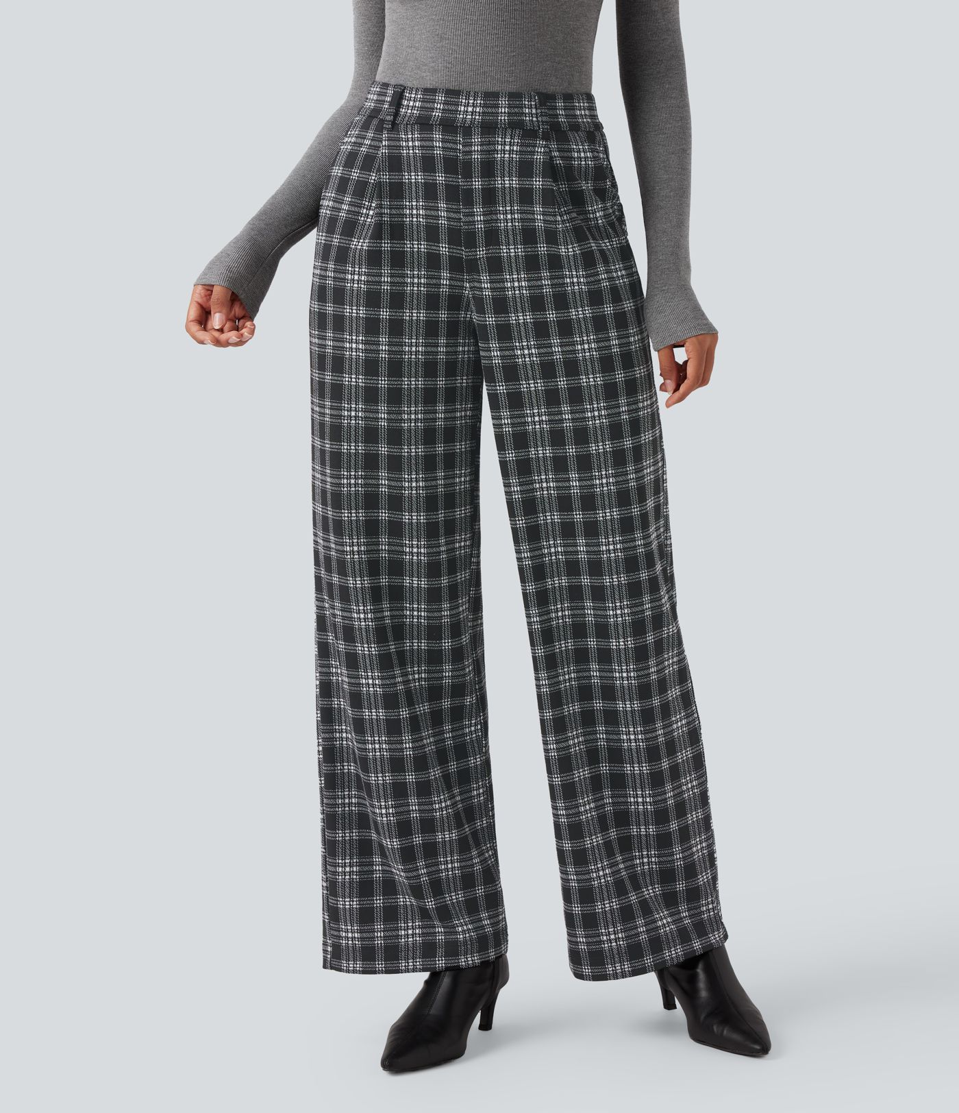 Halara Flex™ High Waisted Straight Leg Houndstooth Plaid Work Pants with Pockets