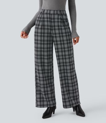 Halara Flex™ High Waisted Straight Leg Houndstooth Plaid Work Pants with Pockets