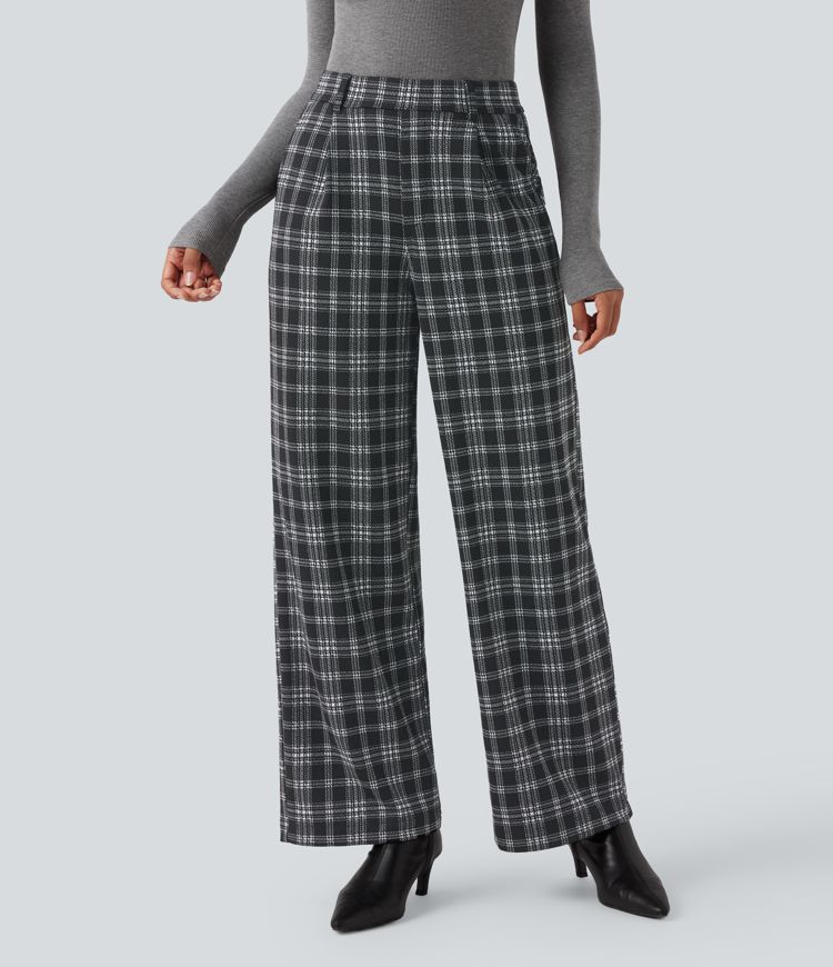 Halara Flex™ High Waisted Straight Leg Houndstooth Plaid Work Pants with Pockets