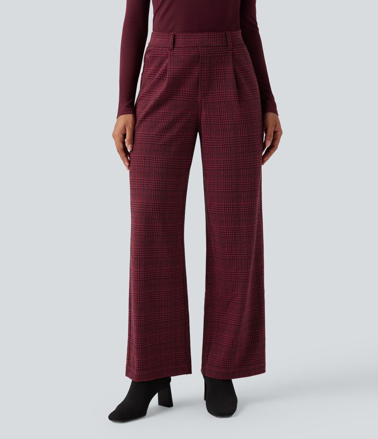 Pantalon tailleur droit Halara Flex™ taille haute pied-de-poule à carreaux avec poches