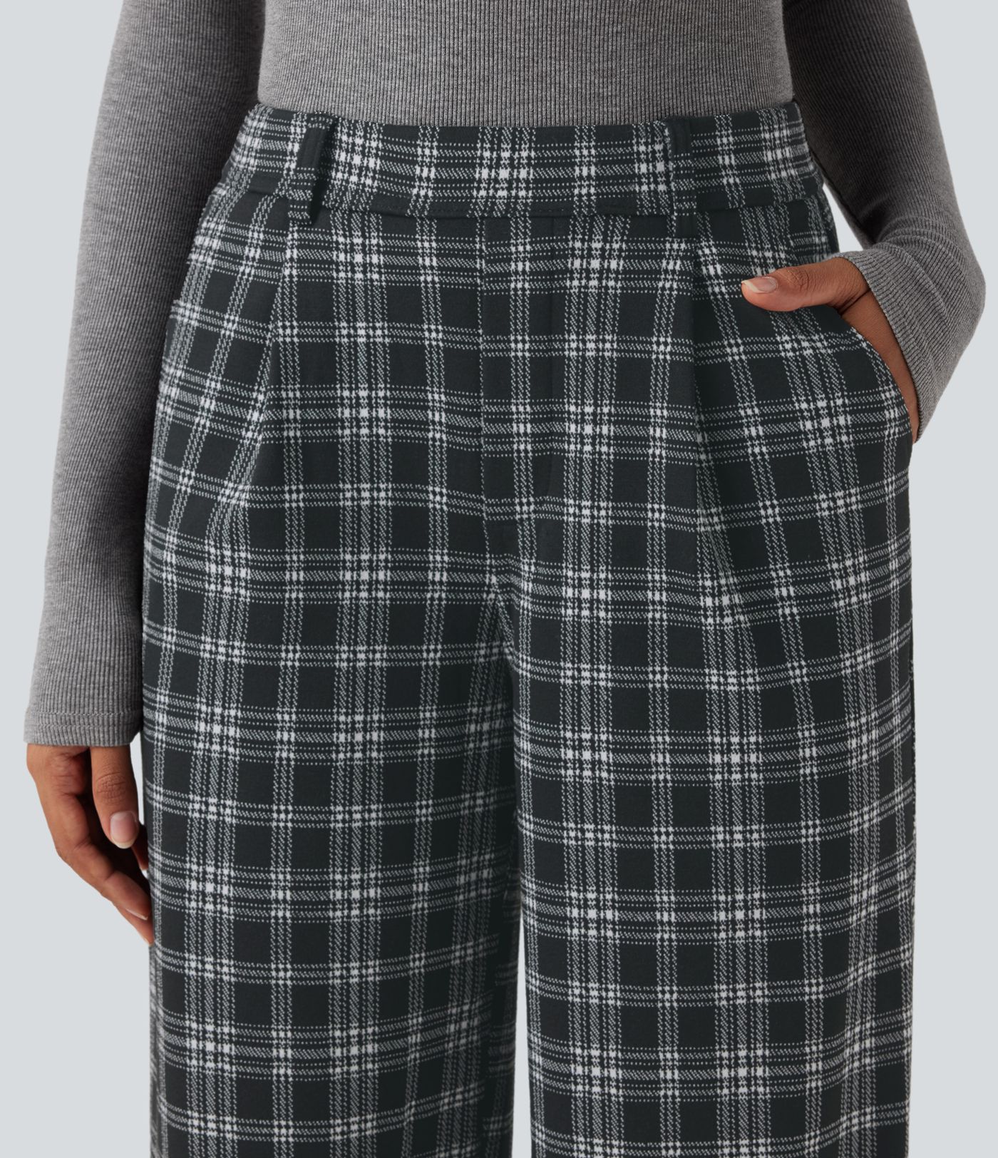 Halara Flex™ High Waisted Straight Leg Houndstooth Plaid Work Pants with Pockets
