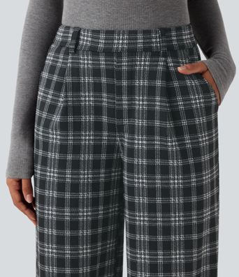 Halara Flex™ High Waisted Straight Leg Houndstooth Plaid Work Pants with Pockets
