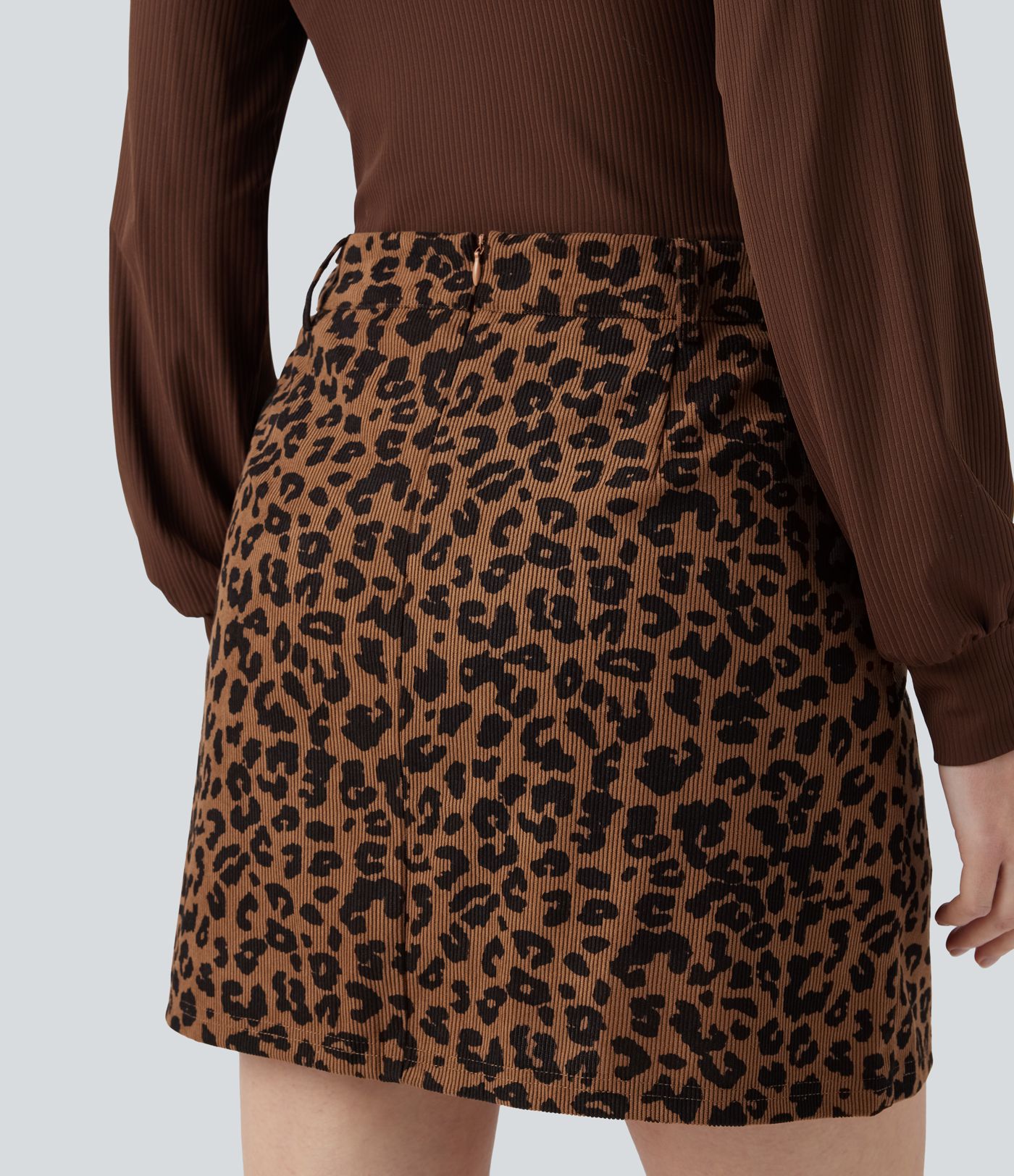 High Waisted 2-in-1 Leopard Print Mini Casual Skirt with Pocket
