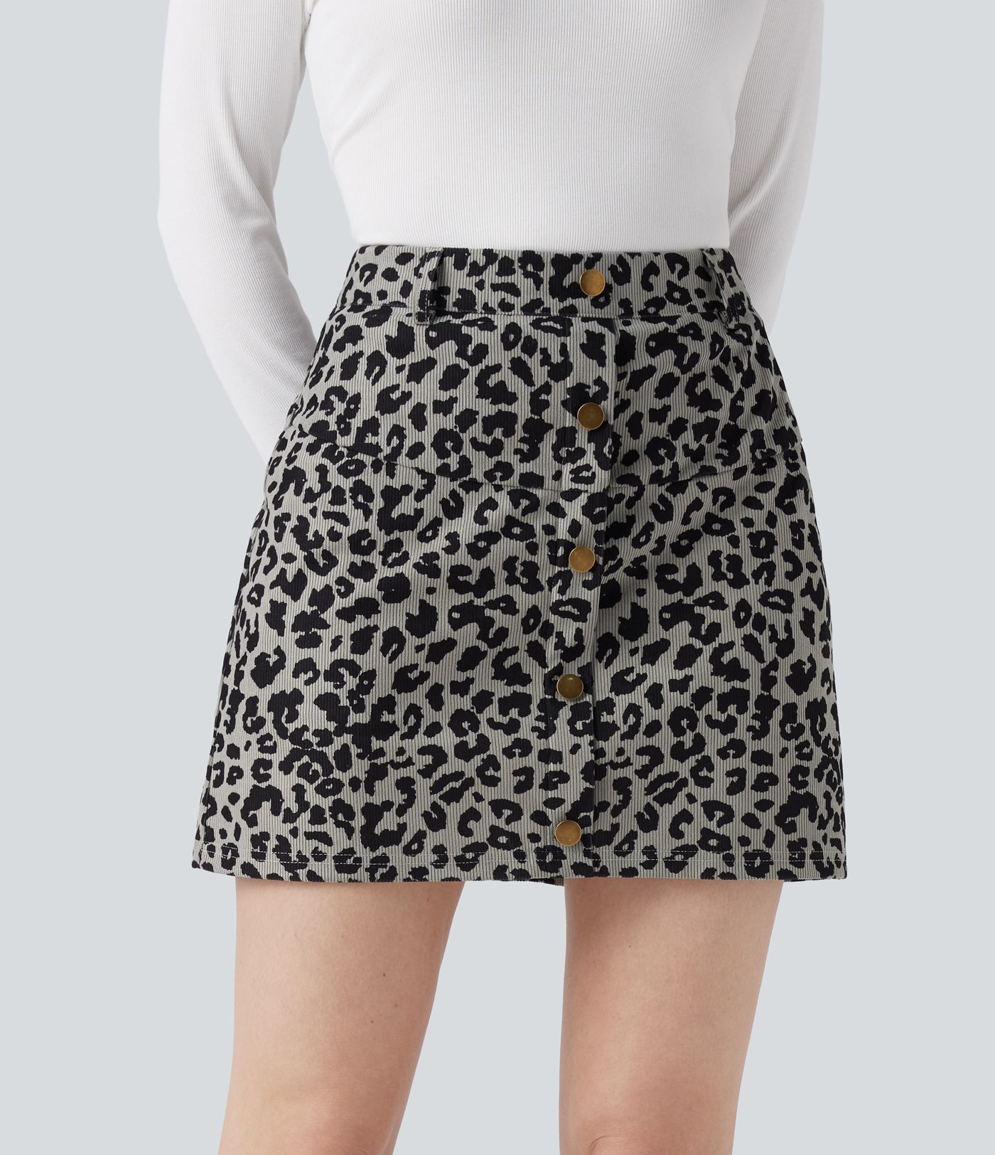 High Waisted 2-in-1 Leopard Print Mini Casual Skirt with Pocket