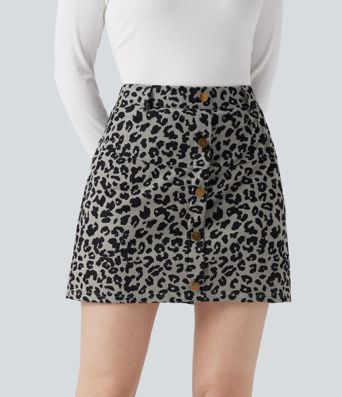 High Waisted 2-in-1 Leopard Print Mini Casual Skirt with Pocket