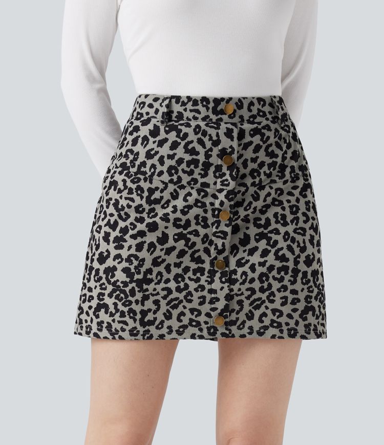 High Waisted 2-in-1 Leopard Print Mini Casual Skirt with Pocket