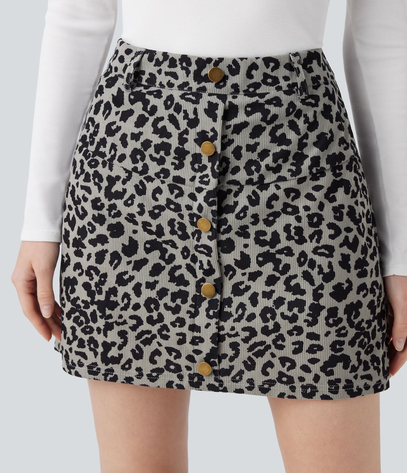 High Waisted 2-in-1 Leopard Print Mini Casual Skirt with Pocket