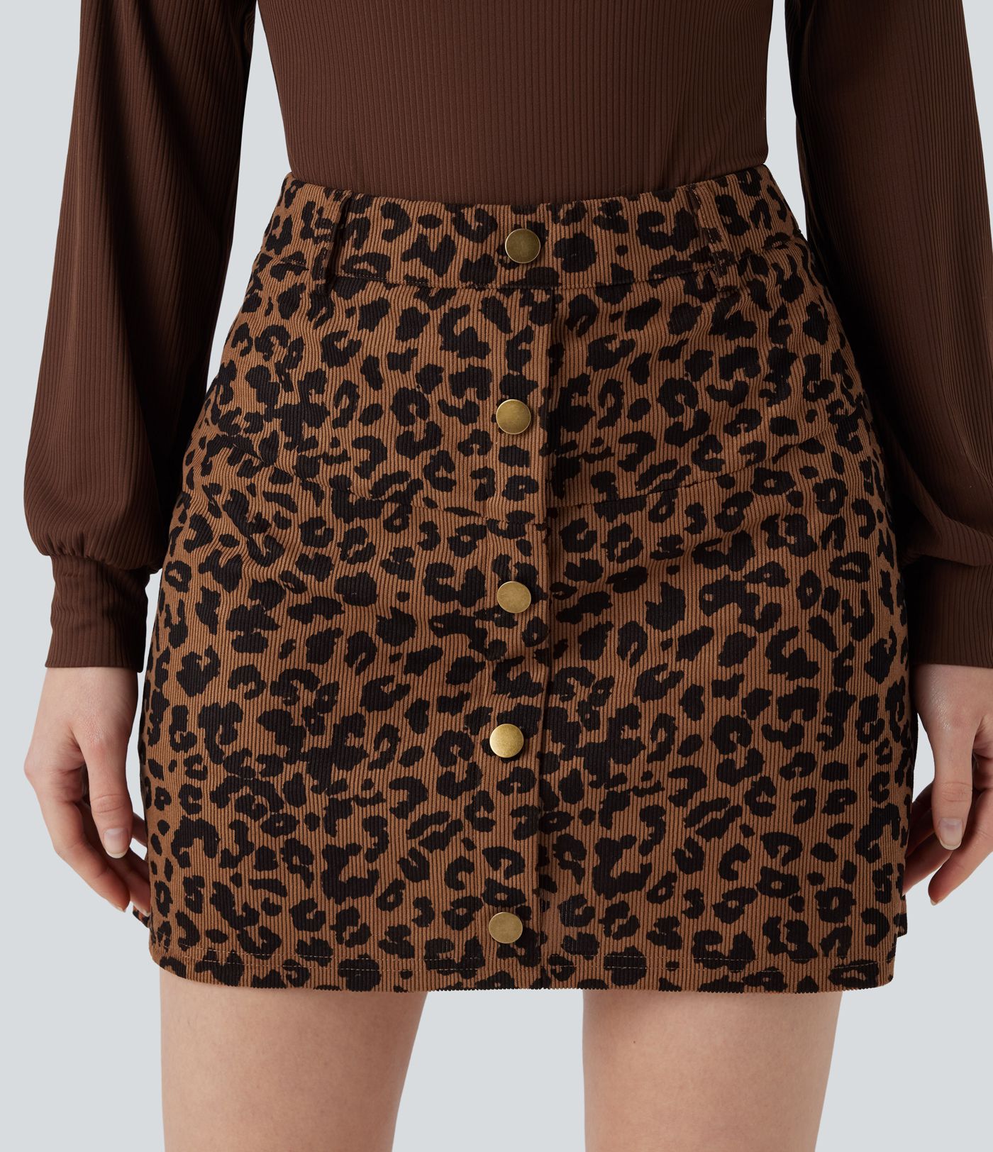 High Waisted 2-in-1 Leopard Print Mini Casual Skirt with Pocket