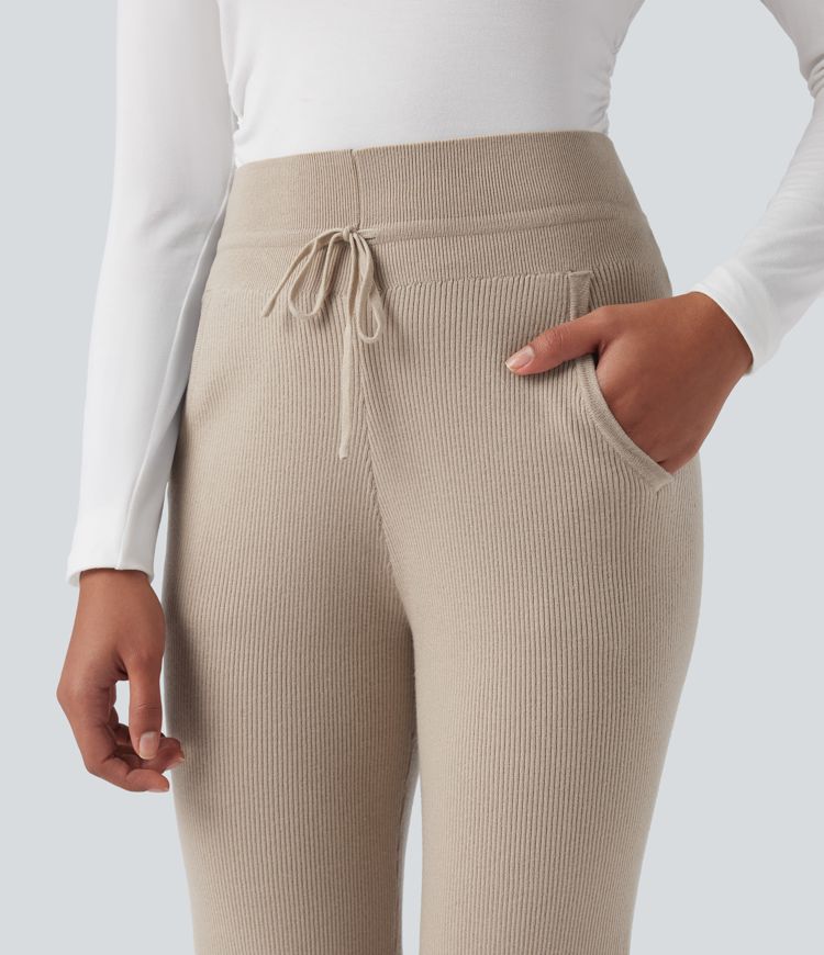 Pantalon lounge en maille, taille mi-haute, à cordon et poches