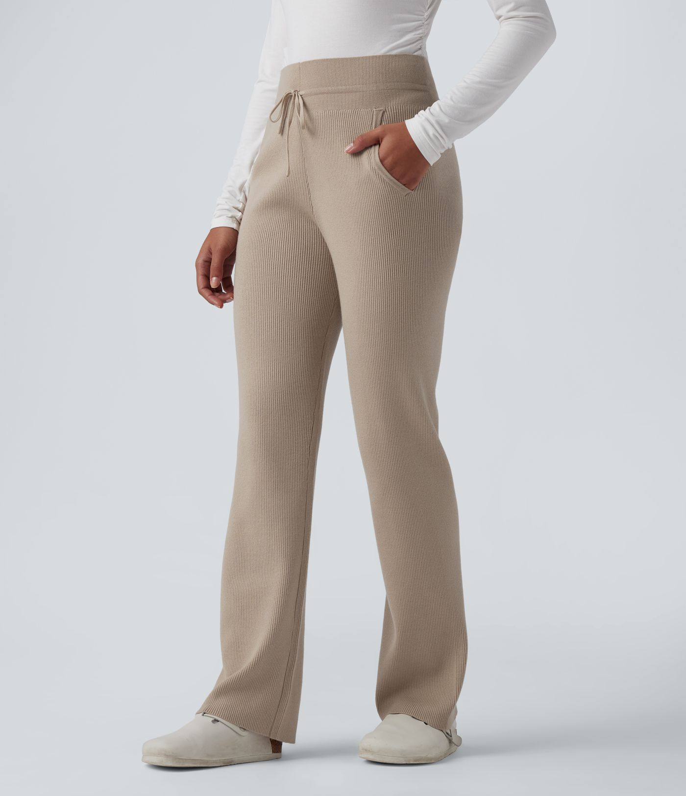 Pantalon lounge en maille, taille mi-haute, à cordon et poches