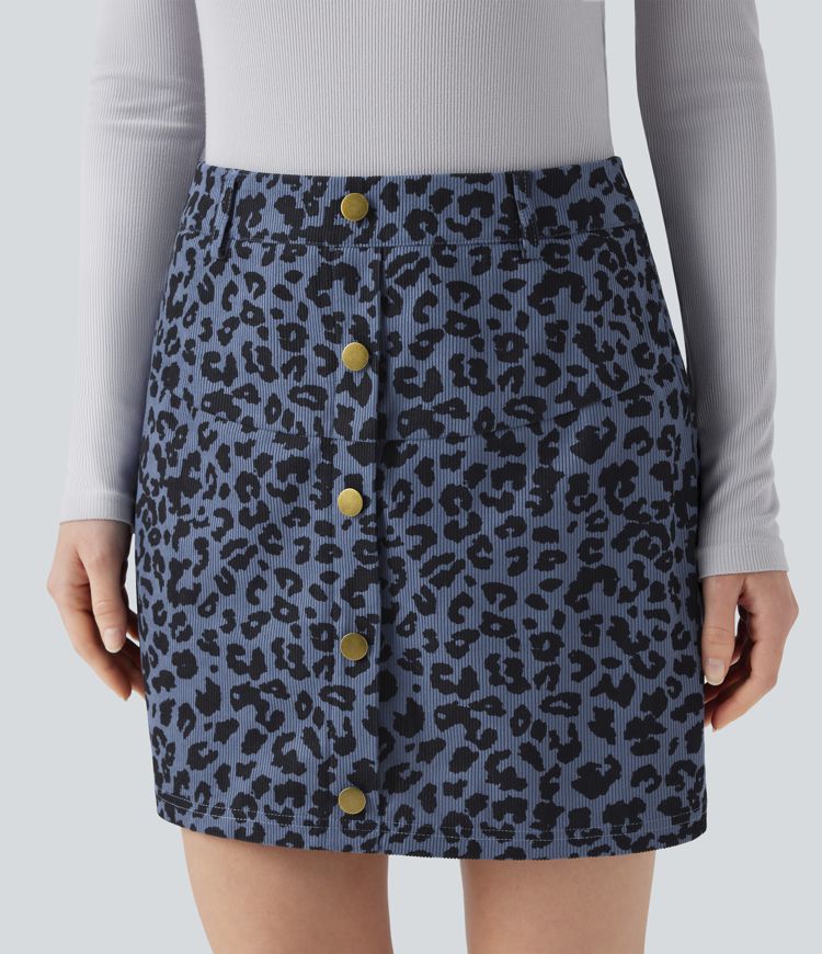 Jupe mini décontractée 2-en-1 taille haute imprimé léopard avec poche