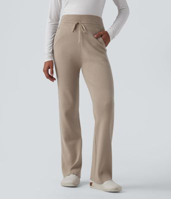 Pantalon lounge en maille, taille mi-haute, à cordon et poches