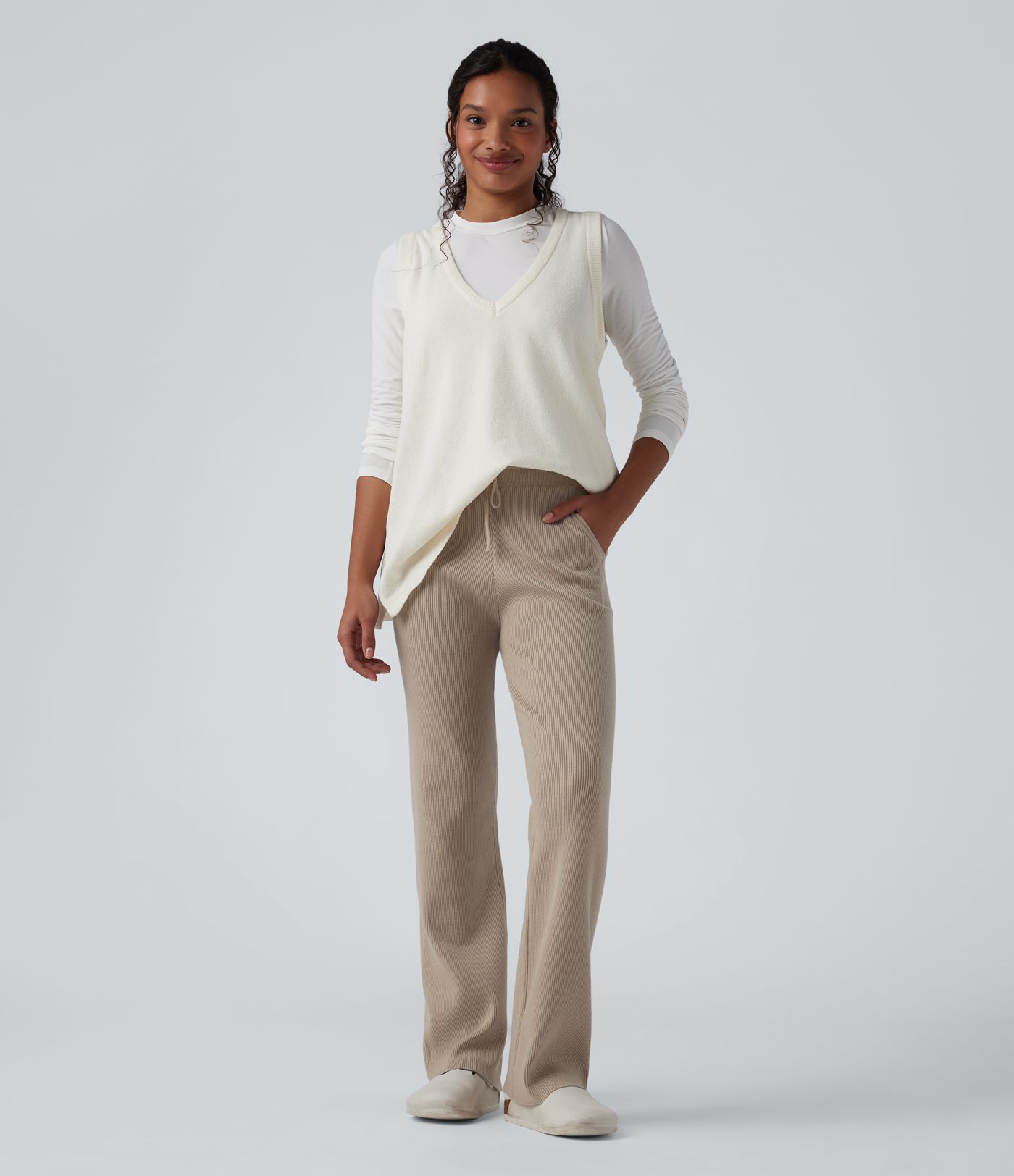 Pantalon lounge en maille, taille mi-haute, à cordon et poches