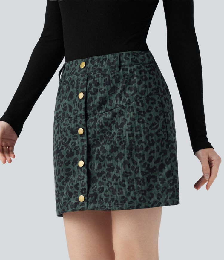 High Waisted 2-in-1 Leopard Print Mini Casual Skirt with Pocket