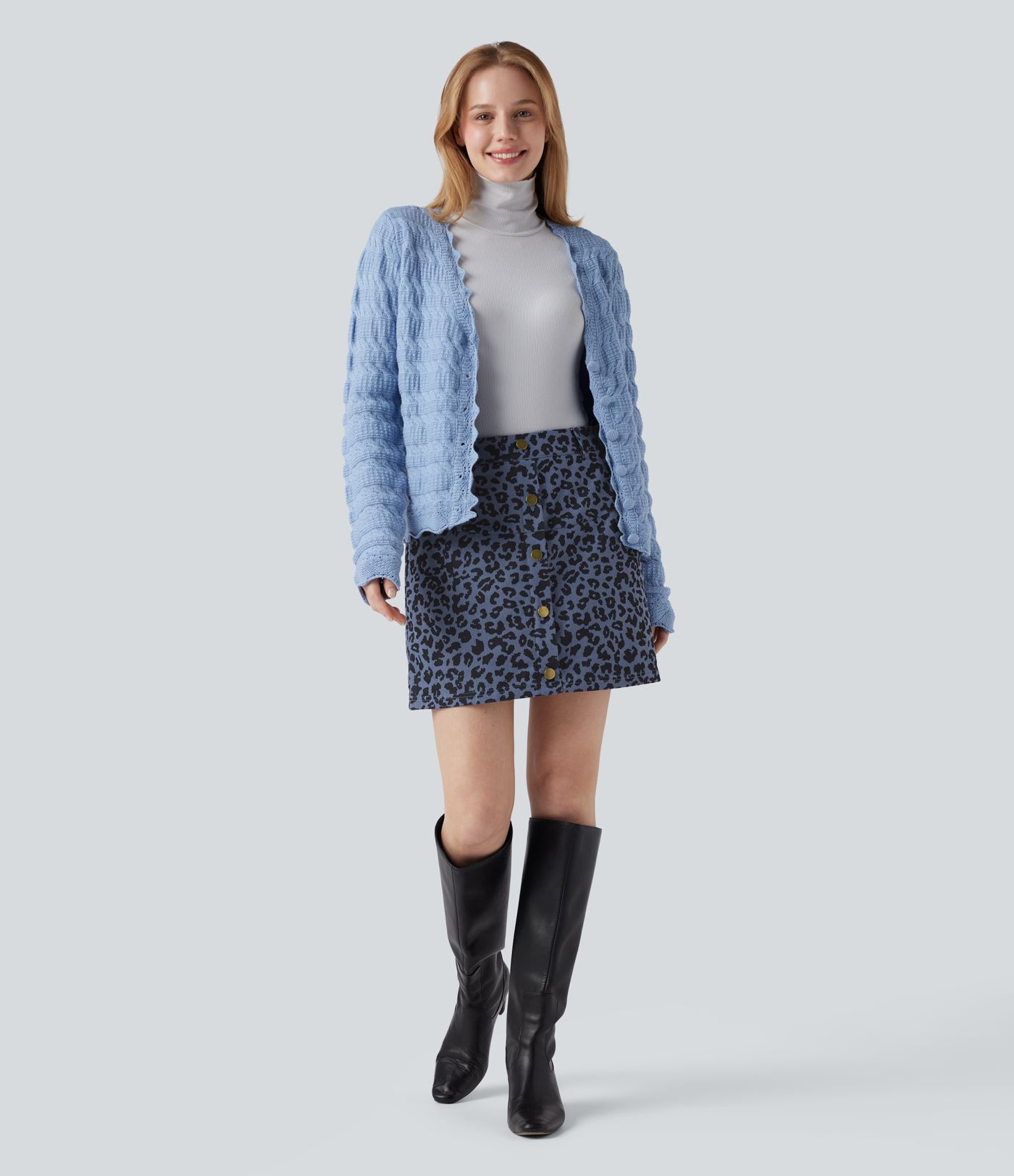 Jupe mini décontractée 2-en-1 taille haute imprimé léopard avec poche