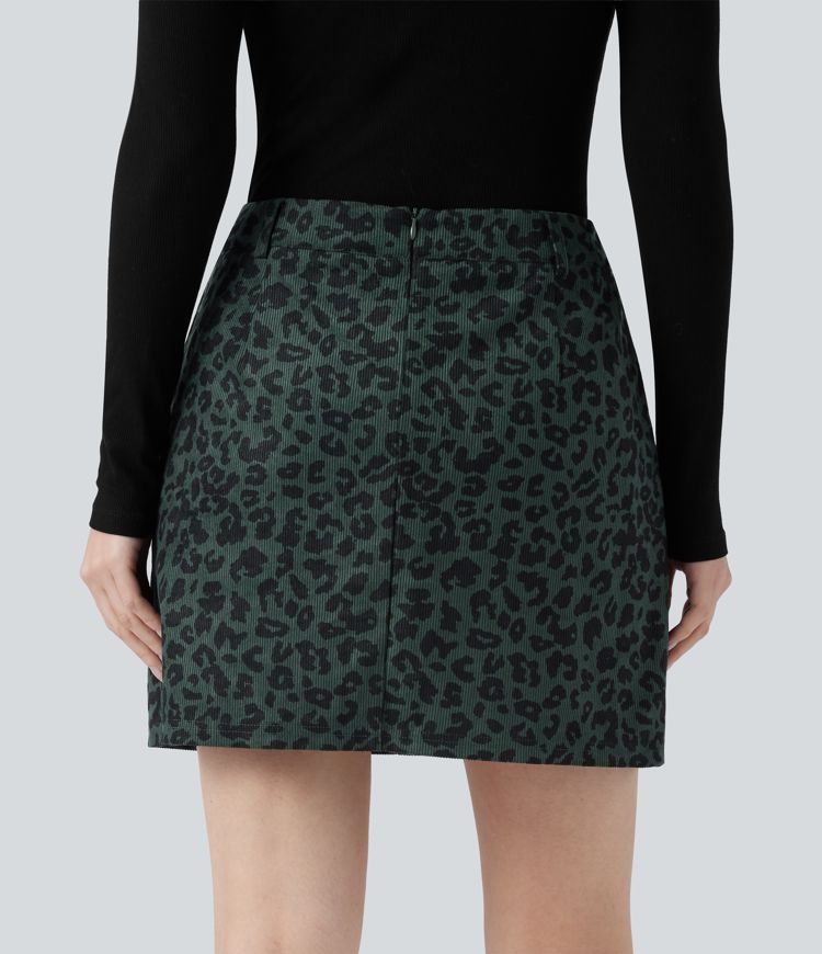 High Waisted 2-in-1 Leopard Print Mini Casual Skirt with Pocket