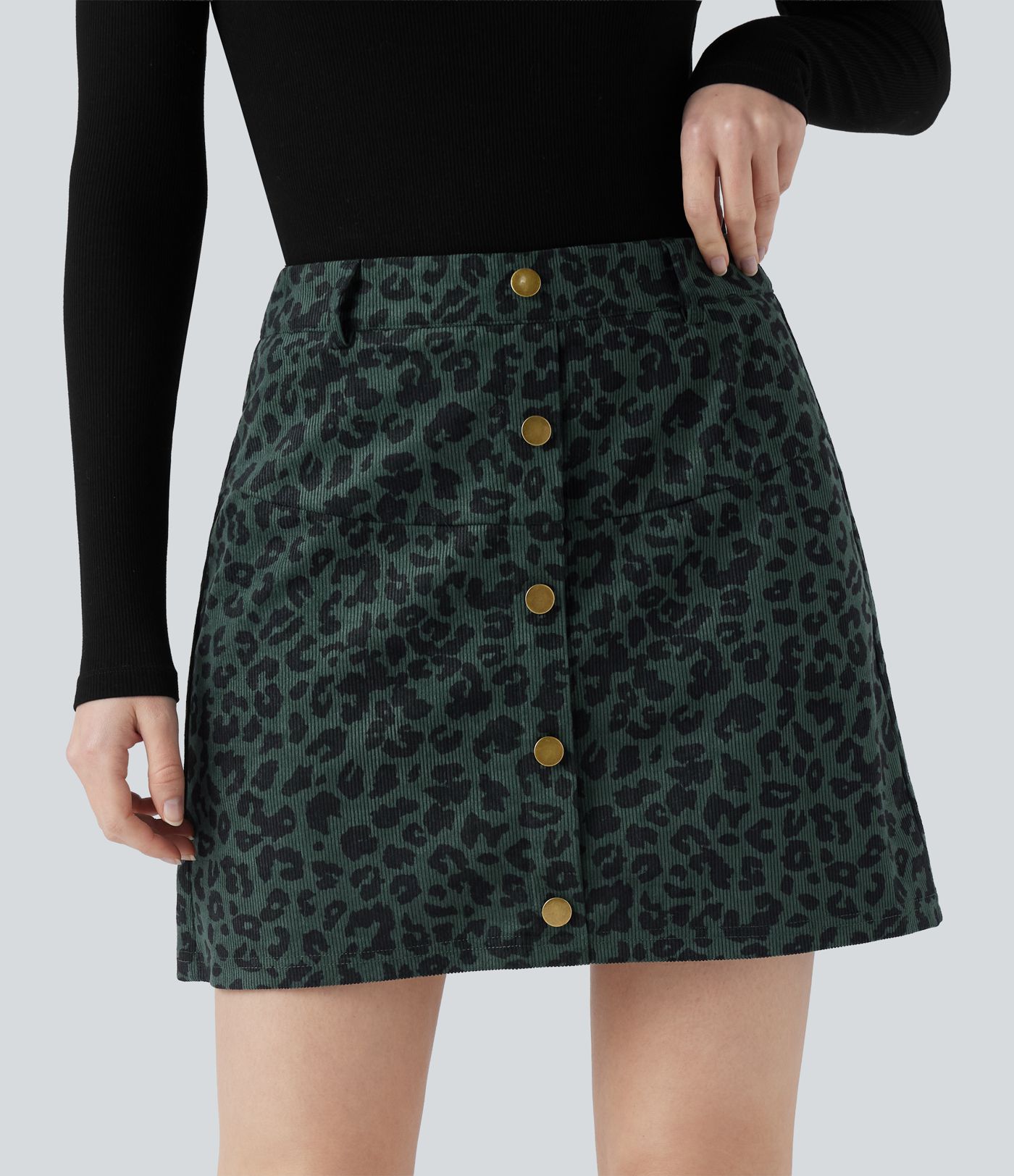 High Waisted 2-in-1 Leopard Print Mini Casual Skirt with Pocket