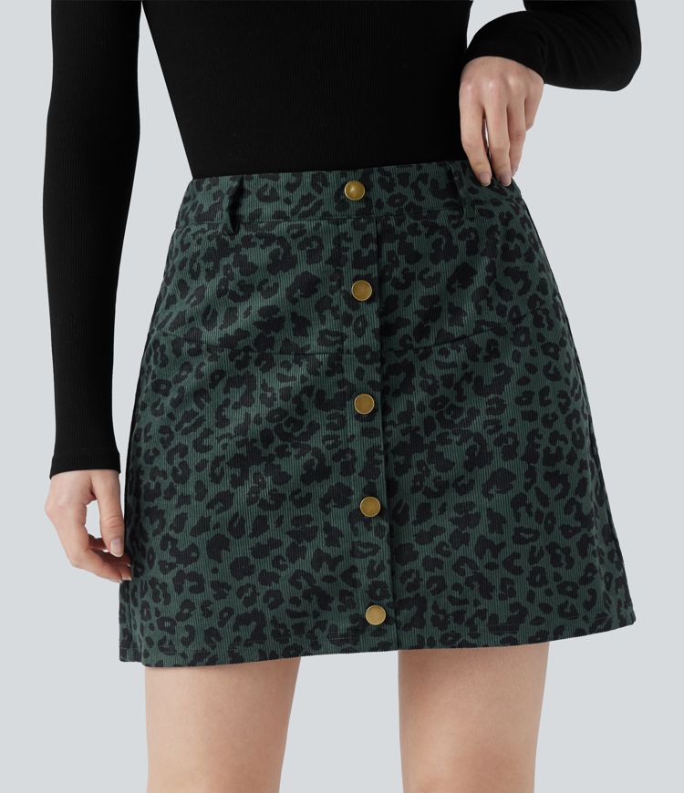 High Waisted 2-in-1 Leopard Print Mini Casual Skirt with Pocket