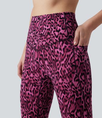 Halara UltraSculpt™ yoga leggings SoCinched high tail, imprimé léopard, gainant pour le ventre, avec poches