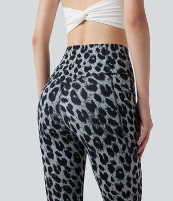 Halara UltraSculpt™ leggings da yoga SoCinched a vita alta, stampa leopardata, modellanti per l'addome, con tasche