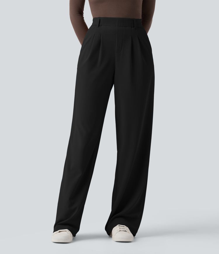 Pantalon tailleur Halara Flex™ taille haute coupe droite micro-gaufré avec poches