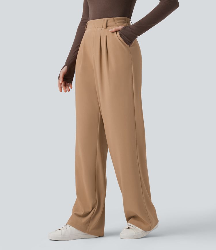 Halara Flex™ High Waisted Straight Leg Micro Waffle Work Trousers with Pockets
