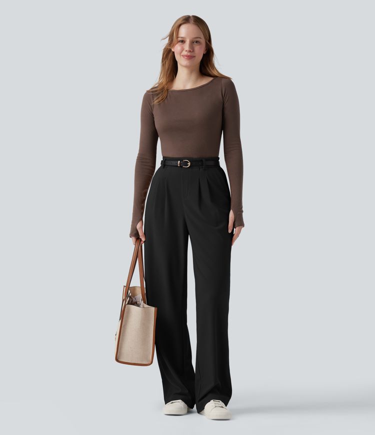 Pantalon tailleur Halara Flex™ taille haute coupe droite micro-gaufré avec poches