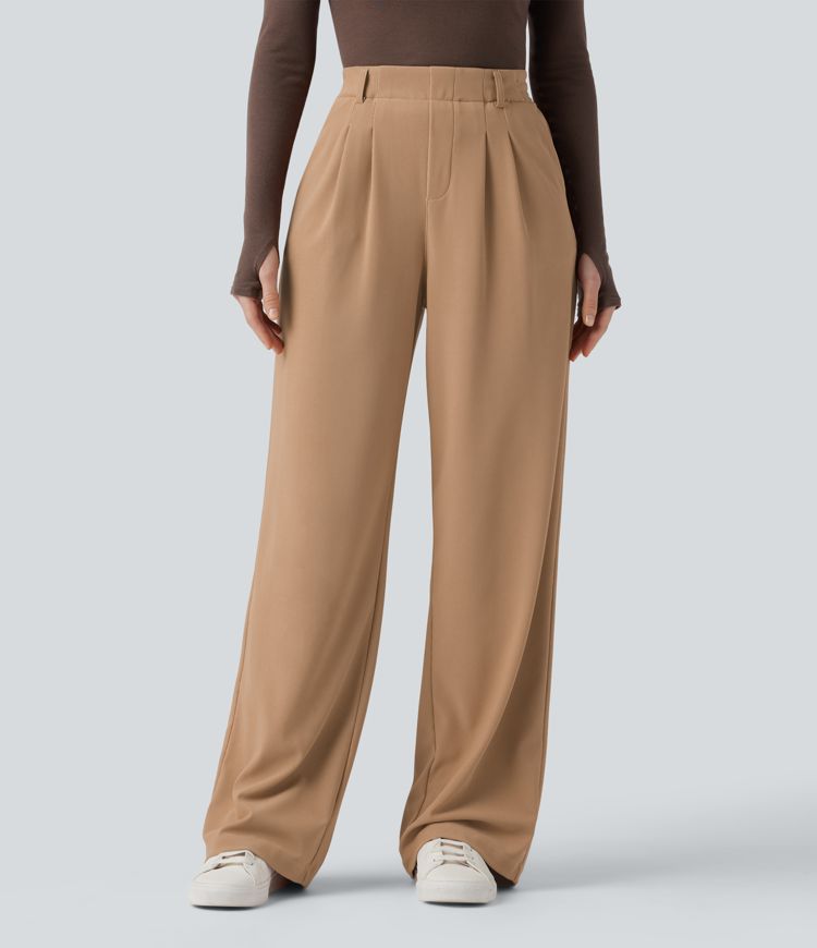 Halara Flex™ High Waisted Straight Leg Micro Waffle Work Trousers with Pockets