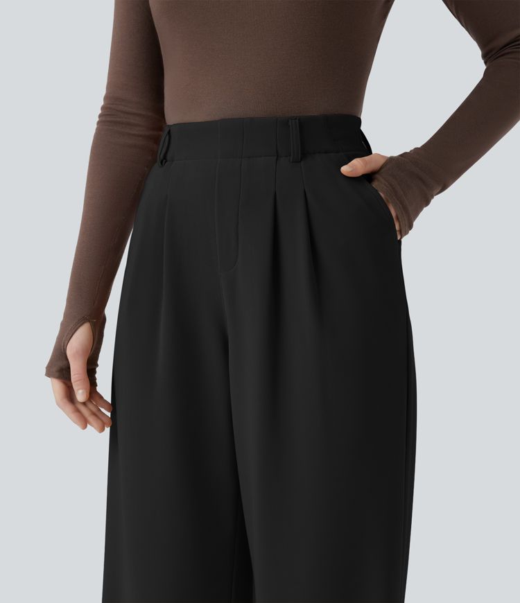 Pantalon tailleur Halara Flex™ taille haute coupe droite micro-gaufré avec poches