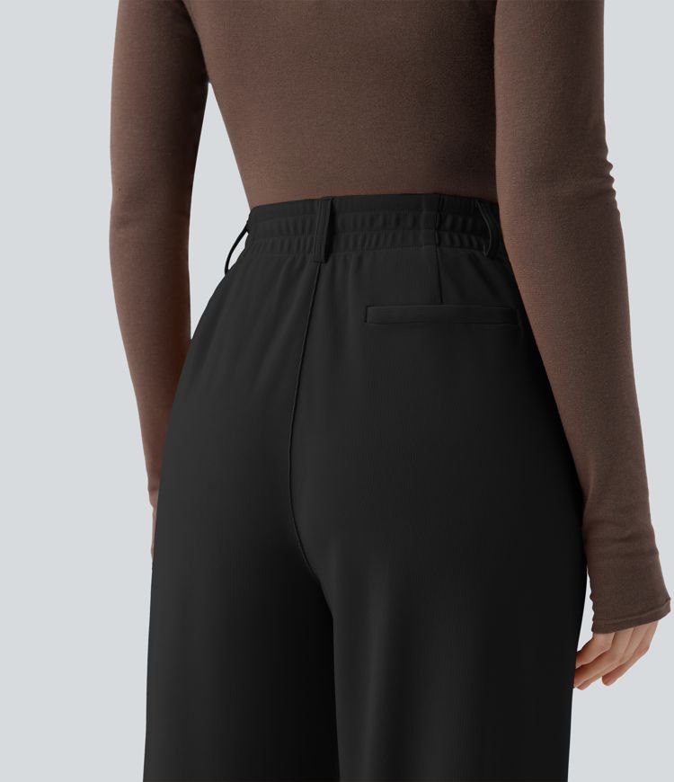 Pantalon tailleur Halara Flex™ taille haute coupe droite micro-gaufré avec poches