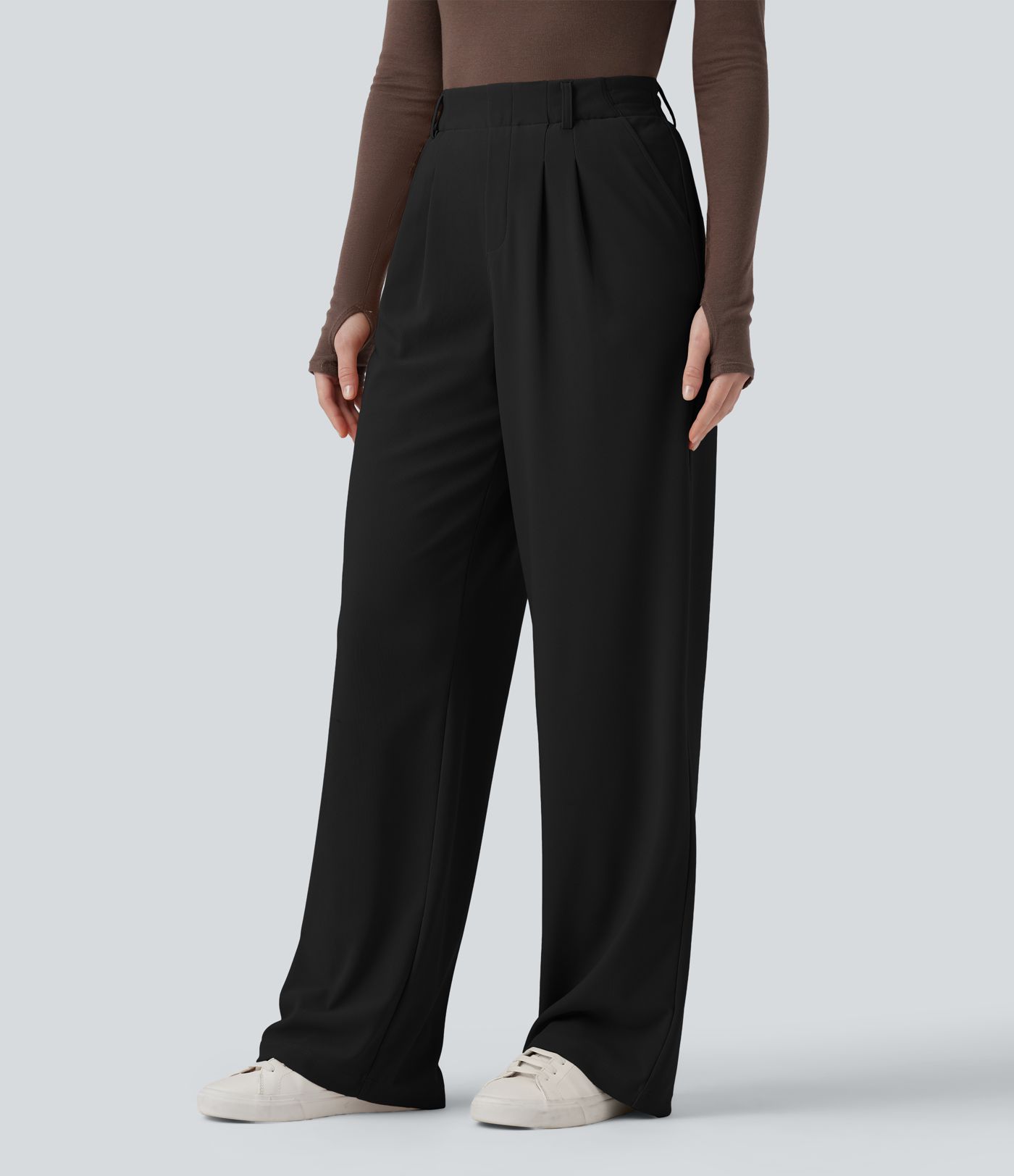 Pantalon tailleur Halara Flex™ taille haute coupe droite micro-gaufré avec poches