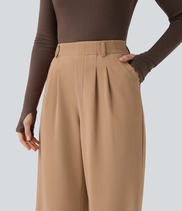 Halara Flex™ High Waisted Straight Leg Micro Waffle Work Trousers with Pockets