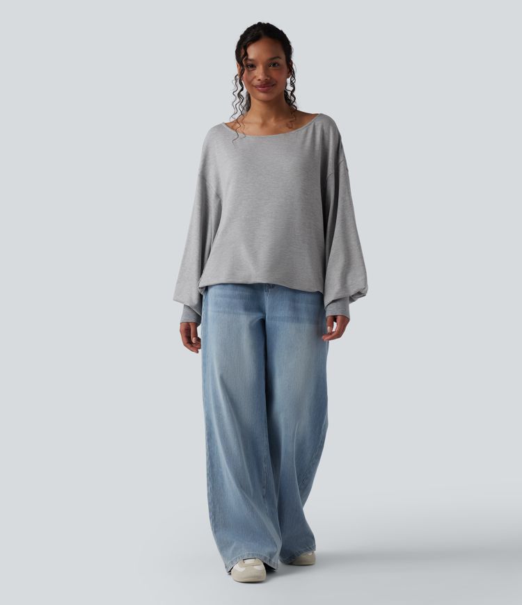 Boat Neck Long Sleeve Casual Sports Sweatshirt