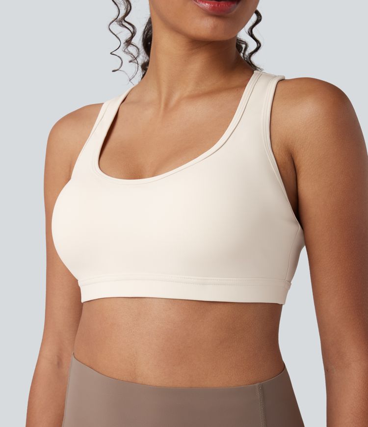 Transparentes Mesh-Top mit U-Ausschnitt, langen Ärmeln und Sport-BH mit Racerback - Push-Up