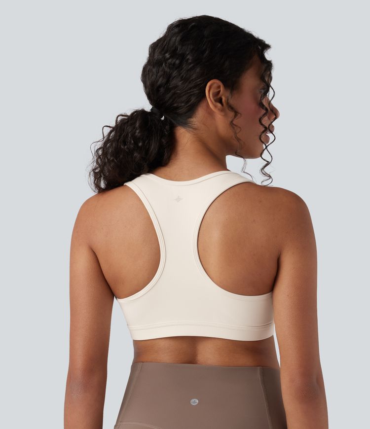 Transparentes Mesh-Top mit U-Ausschnitt, langen Ärmeln und Sport-BH mit Racerback - Push-Up