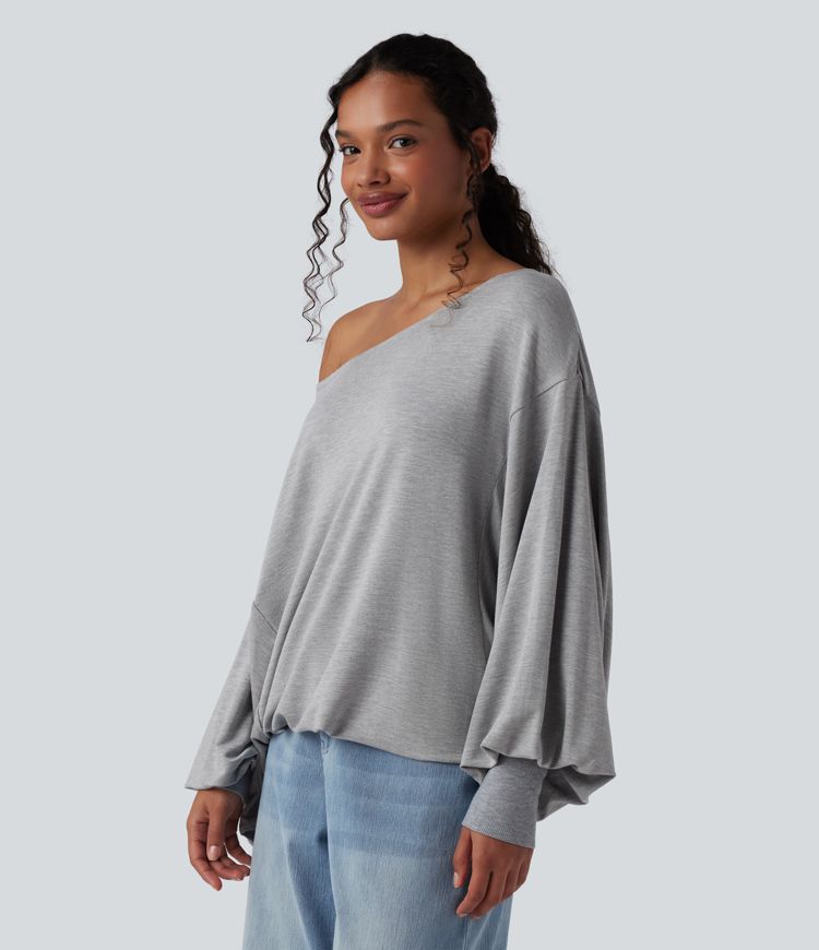 Boat Neck Long Sleeve Casual Sports Sweatshirt