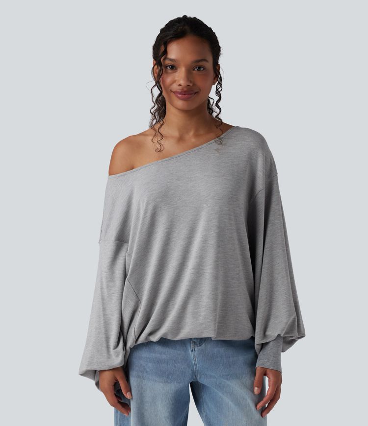 Boat Neck Long Sleeve Casual Sports Sweatshirt