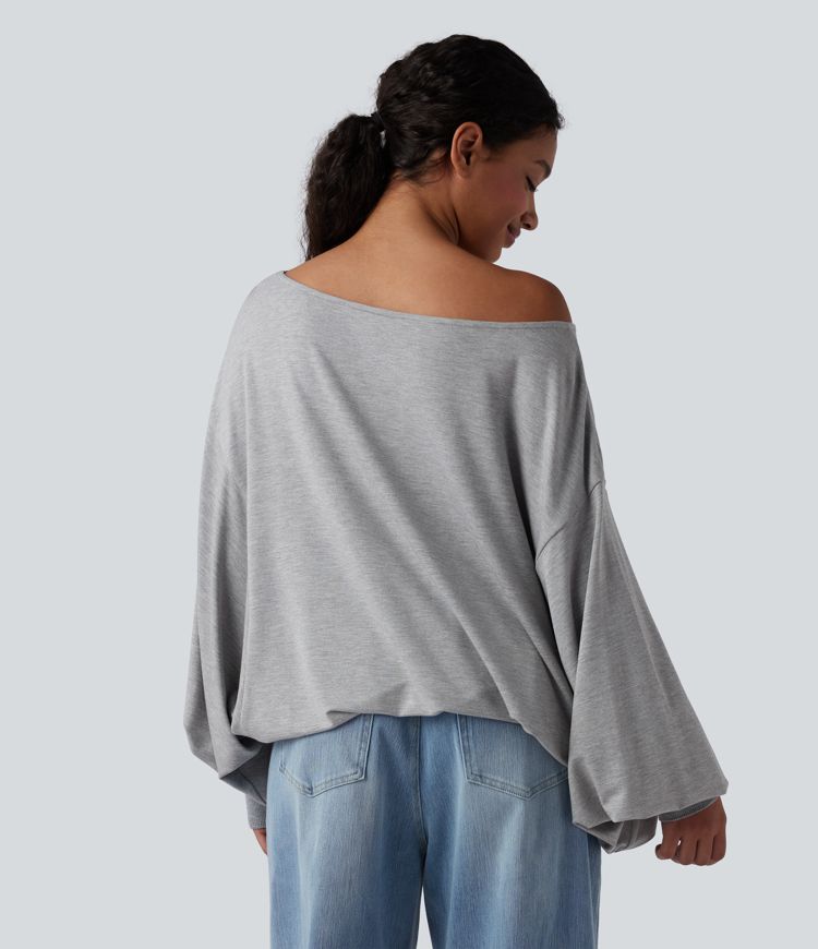 Boat Neck Long Sleeve Casual Sports Sweatshirt