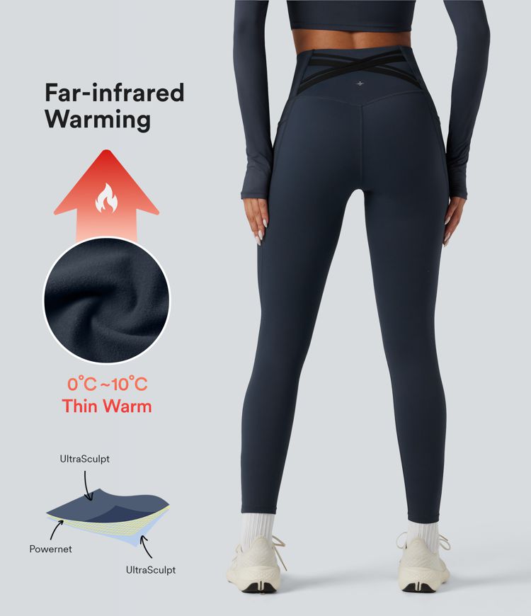 Halara UltraSculpt™ Heat High Waisted Tummy Control Crossover Back Running Leggings with Pockets