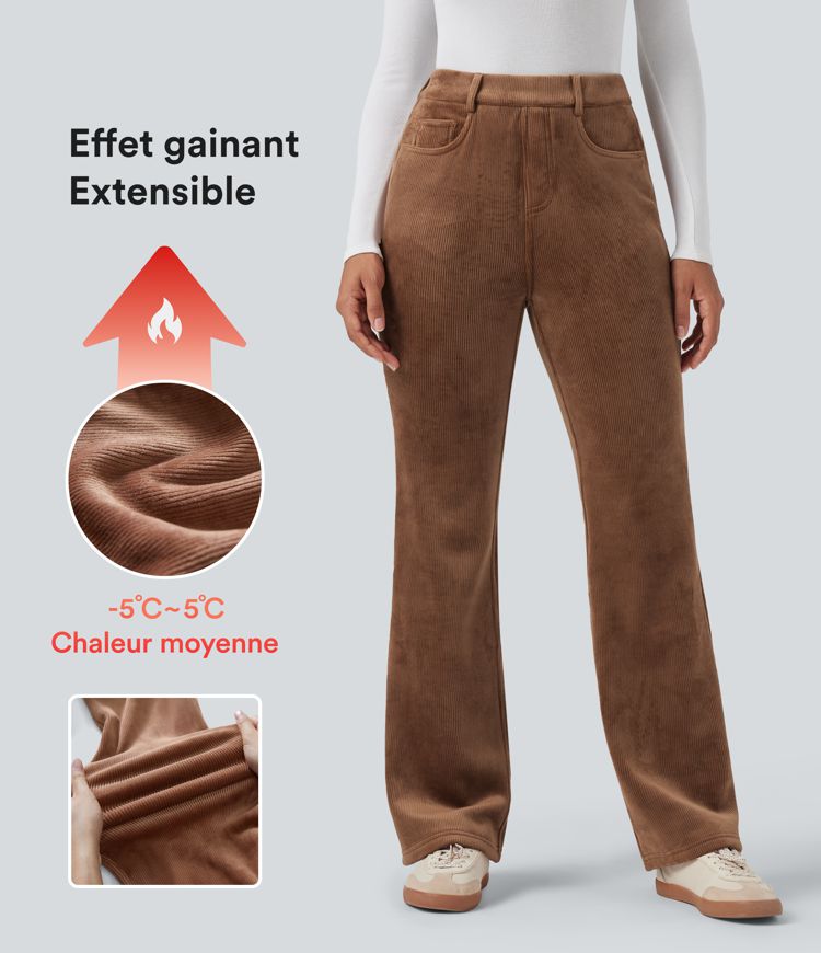 Pantalon évasé décontracté en velours côtelé molleton taille haute gainant avec poches