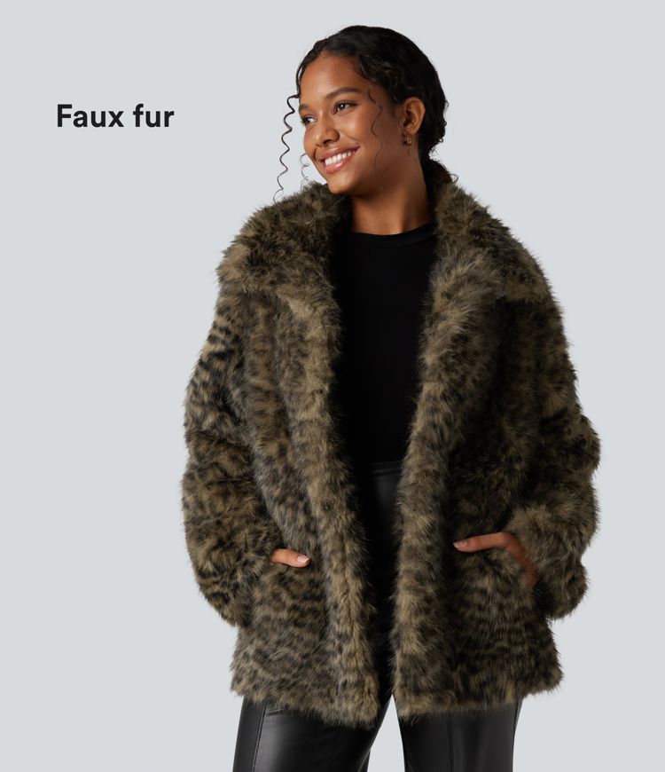 Long Sleeve Casual Faux Fur Coat with Pockets