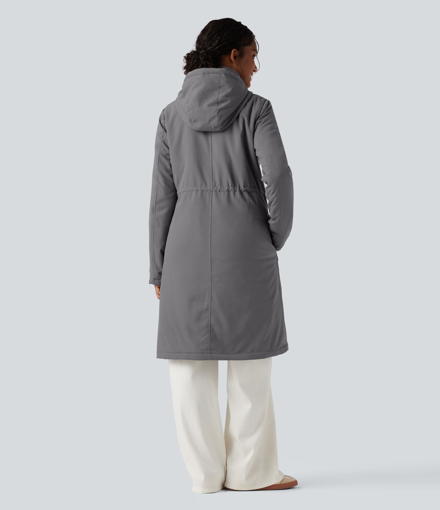 Chaqueta acolchada larga de estilo casual, repelente al agua, con capucha y cordón, mangas largas y bolsillos