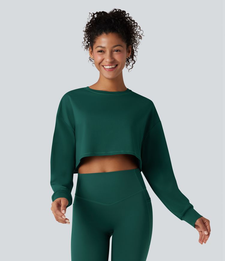 Round Neck Long Sleeve Cropped Yoga Sports Top